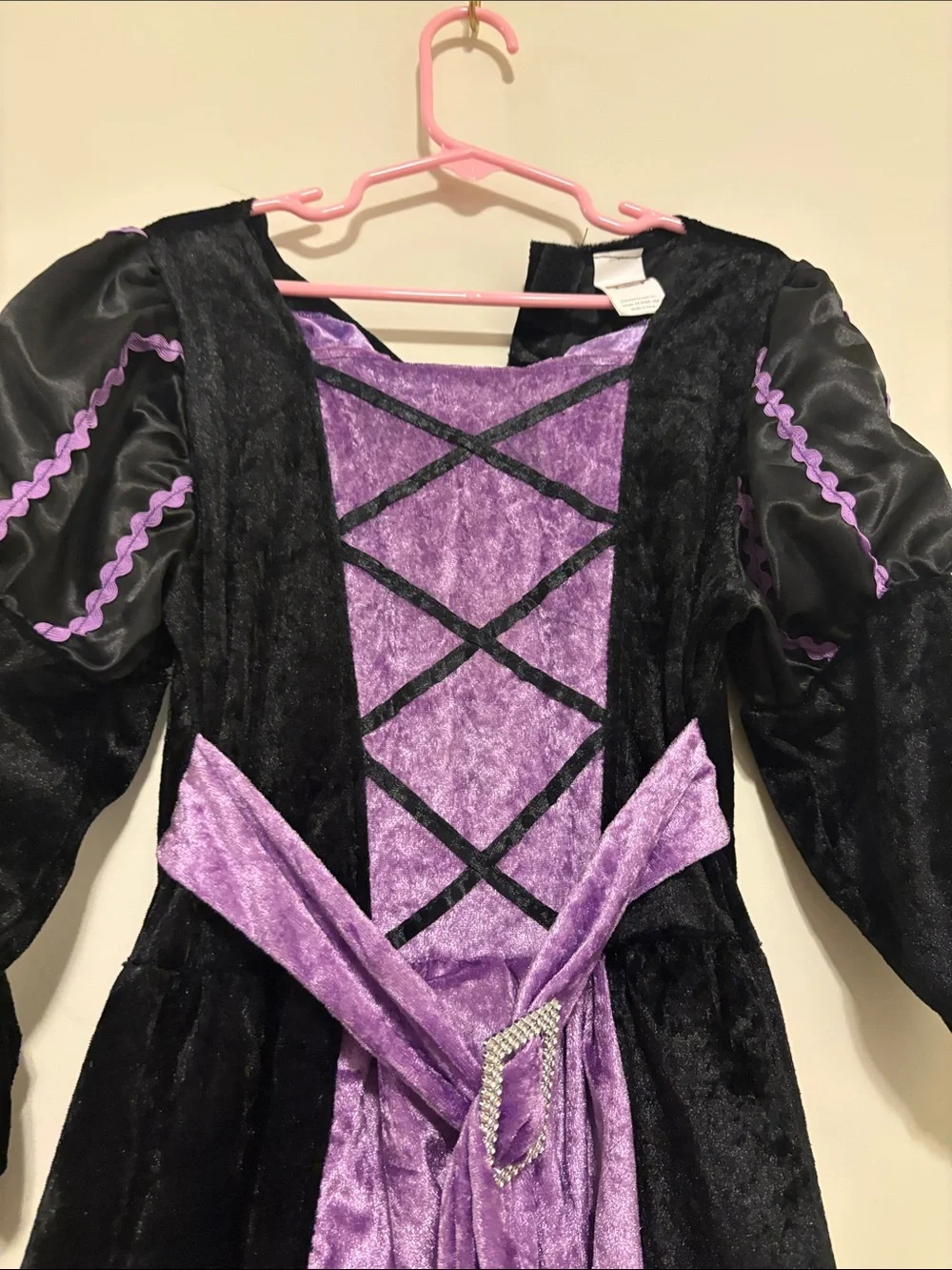 Girls Purple and Black Velvet Witch Costume Dress with Lace-Up Bodice ,Witch hat